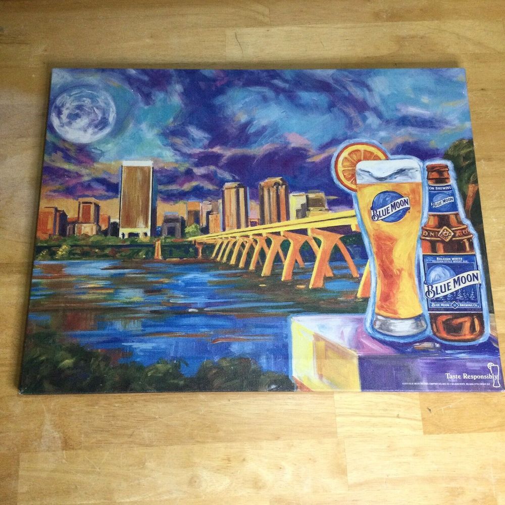 Blue Moon Beer Richmond Skyline Prints Canvas Painting Bar Mancave Sign‎ 26x20